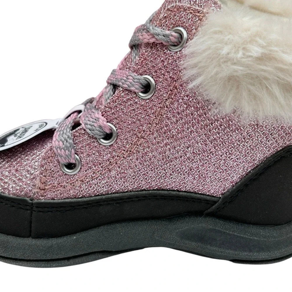 OshKosh BGosh‎ Toddler Girls Ankle Winter Boots Size 10 Pink Black Faux Fur Trim